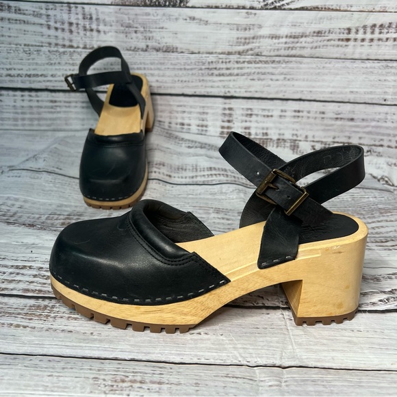 MIA Kaolin Mary Jane Clogs Heel Black Leather Open Back Ankle Strap Womens 10 - Picture 1 of 15